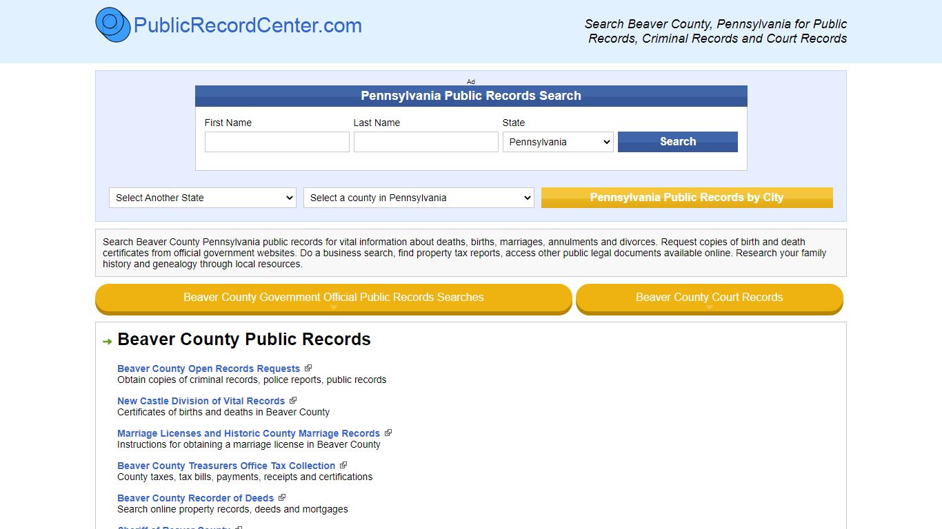 Beaver County Pennsylvania Free Public Records - Court ...